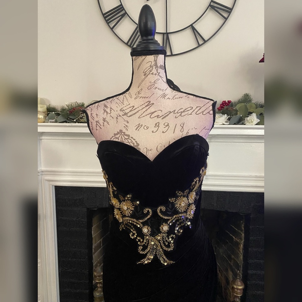 Custom beaded black velvet prom dress, formal dress, black wedding dress